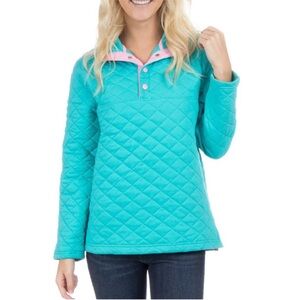 Lauren James Aqua and Pink Quilted Crew Neck Sweater
